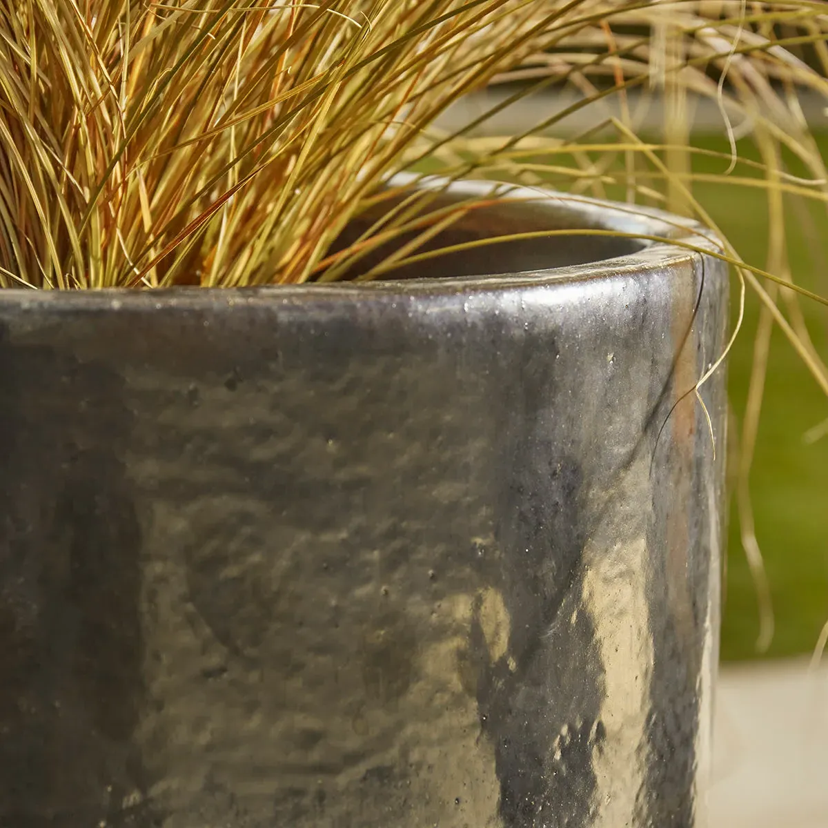 Tall Glazed Plant Pot - Black, Clay