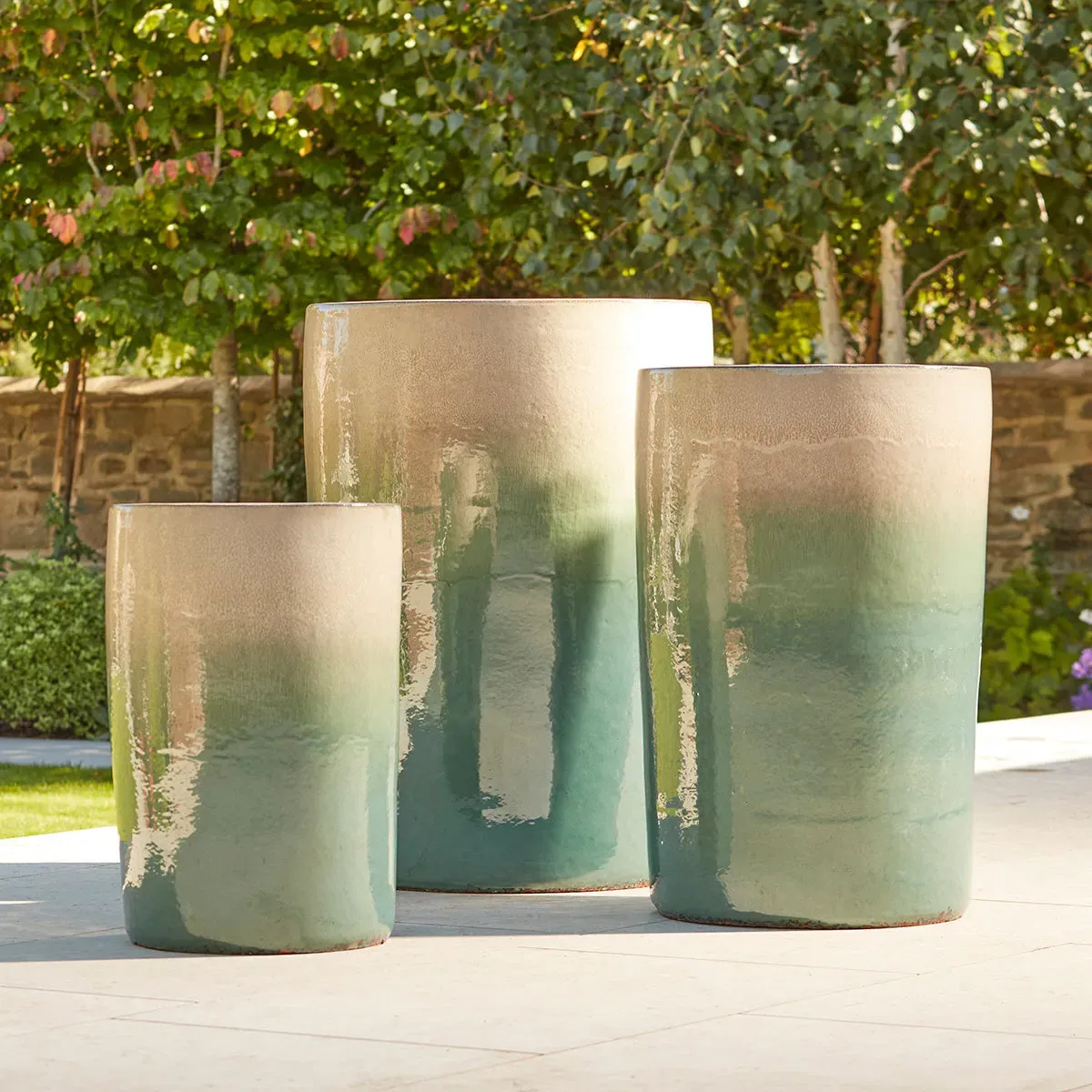 Tall Glazed Plant Pot - Turquoise, Clay