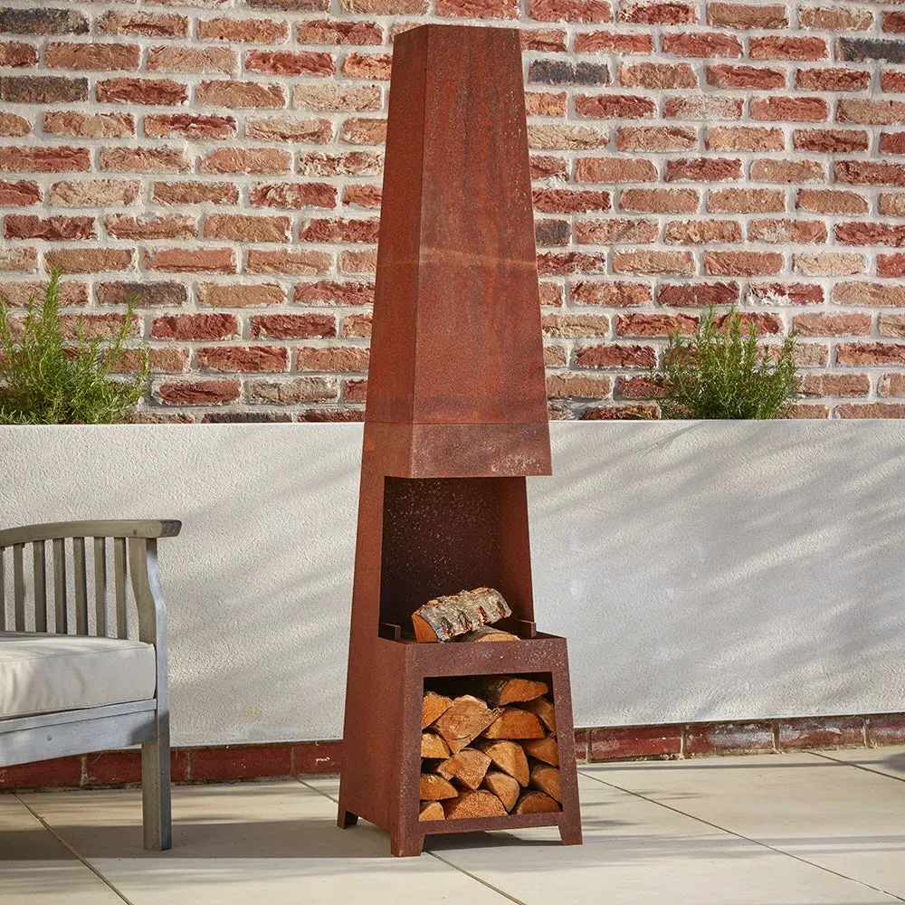 Wakehurst Tall Chiminea with Log Storage - Rusted Metal alternate view