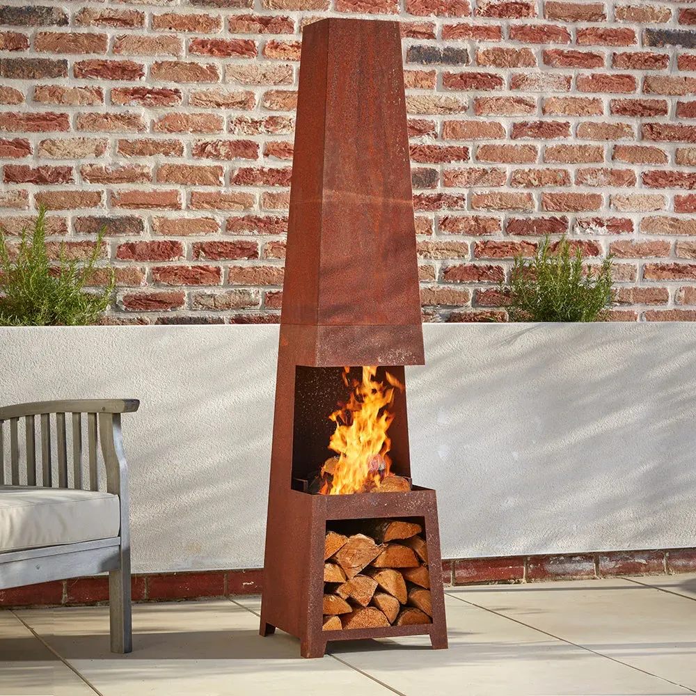 Wakehurst Tall Chiminea with Log Storage - Rusted Metal product