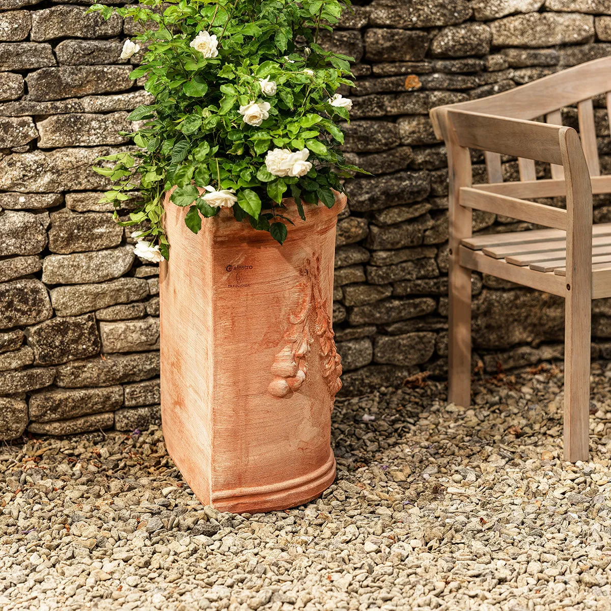 Wall Plant Pot with Garland Detail - Terracotta