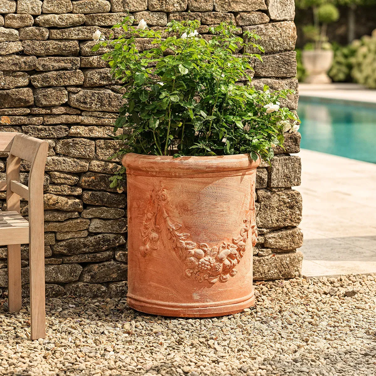 Wall Plant Pot with Garland Detail - Terracotta