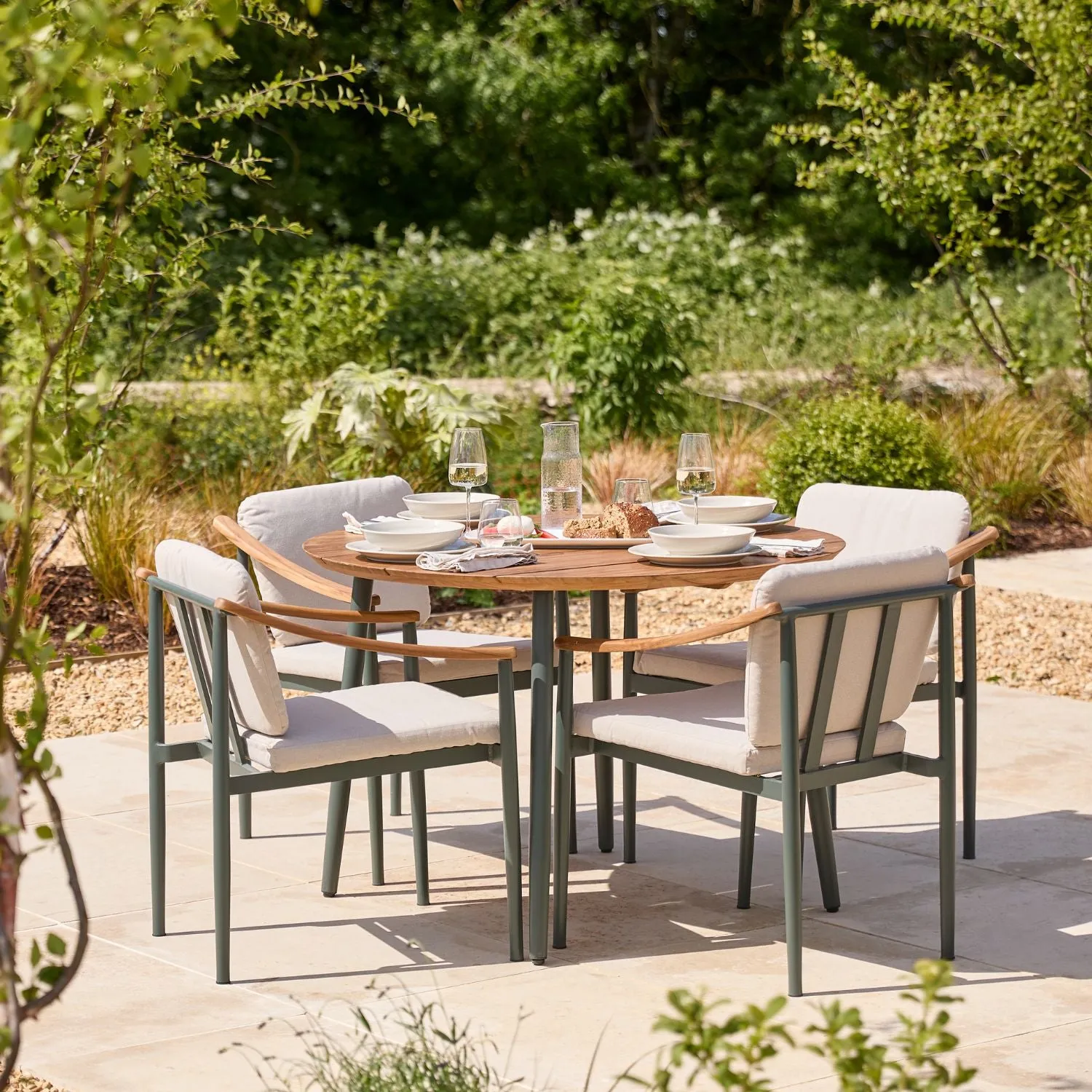 Hampstead Metal Round Dining Set - Green, Teak product