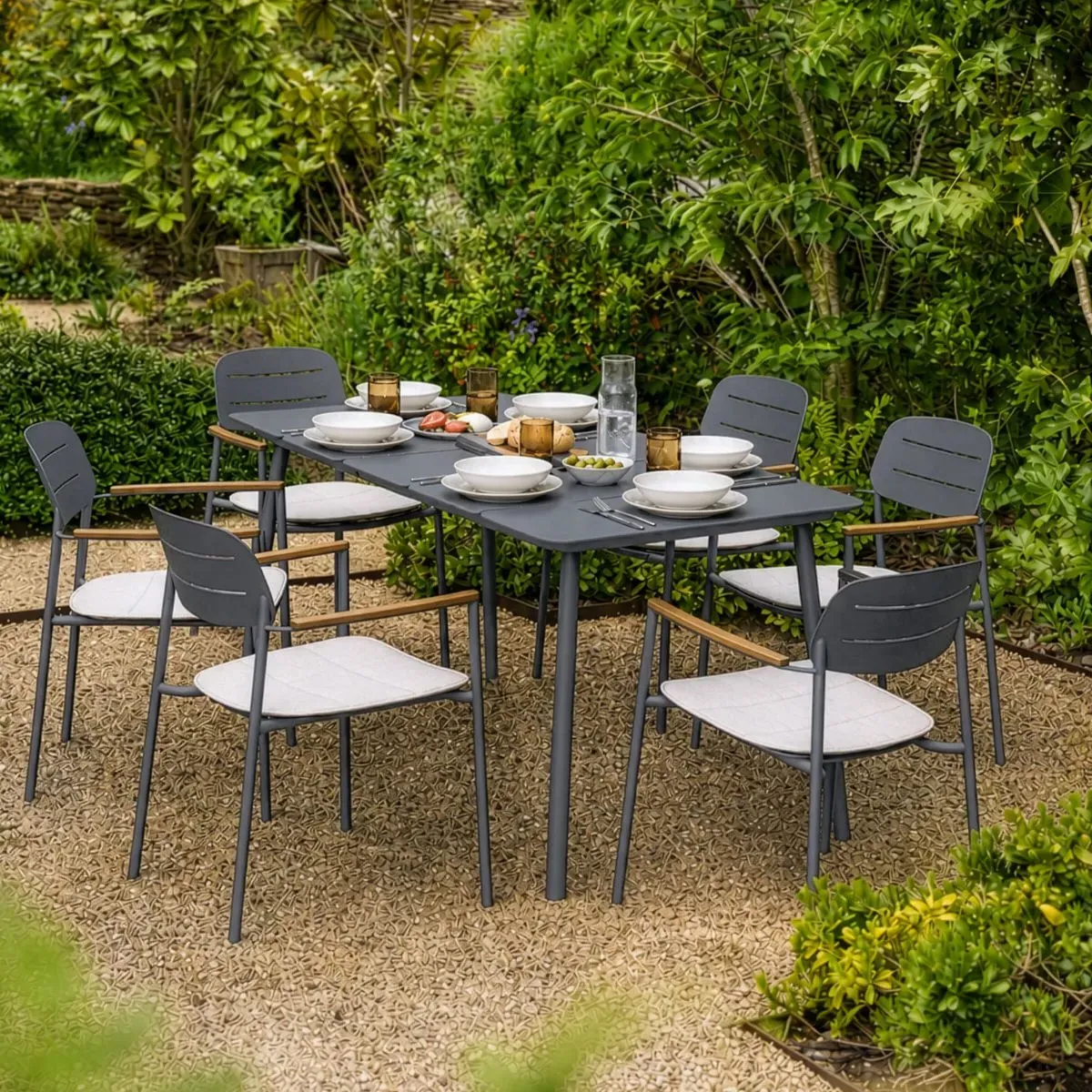 Hoxton 6-Seater Metal Garden Dining Set - Anthracite Grey product