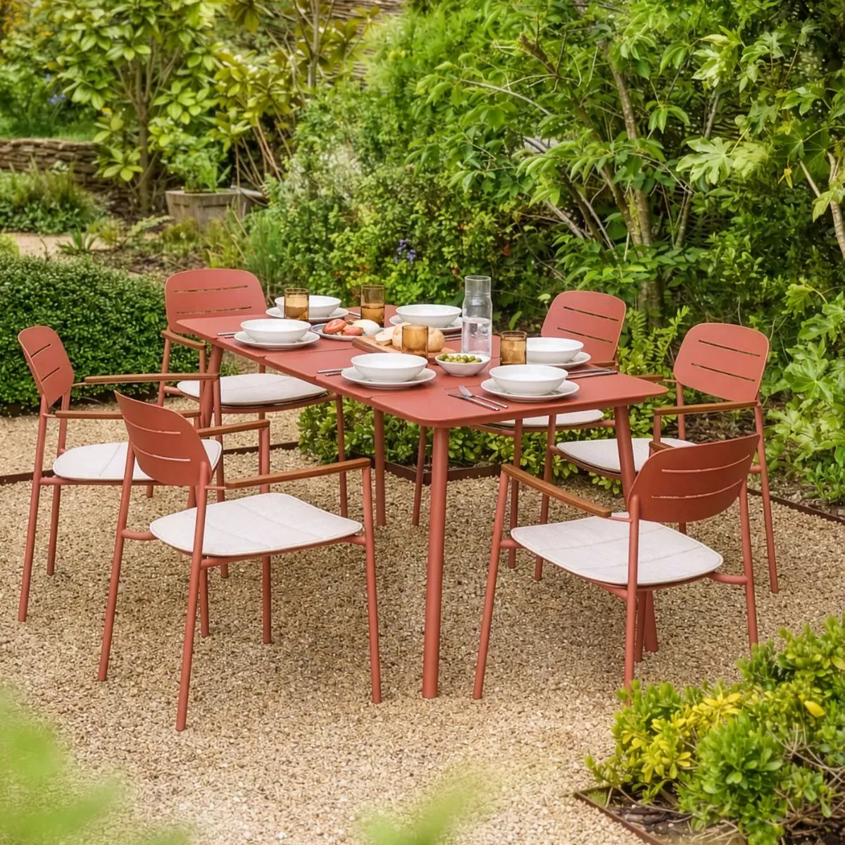 Hoxton 6-Seater Metal Garden Dining Set - Earthy Red product
