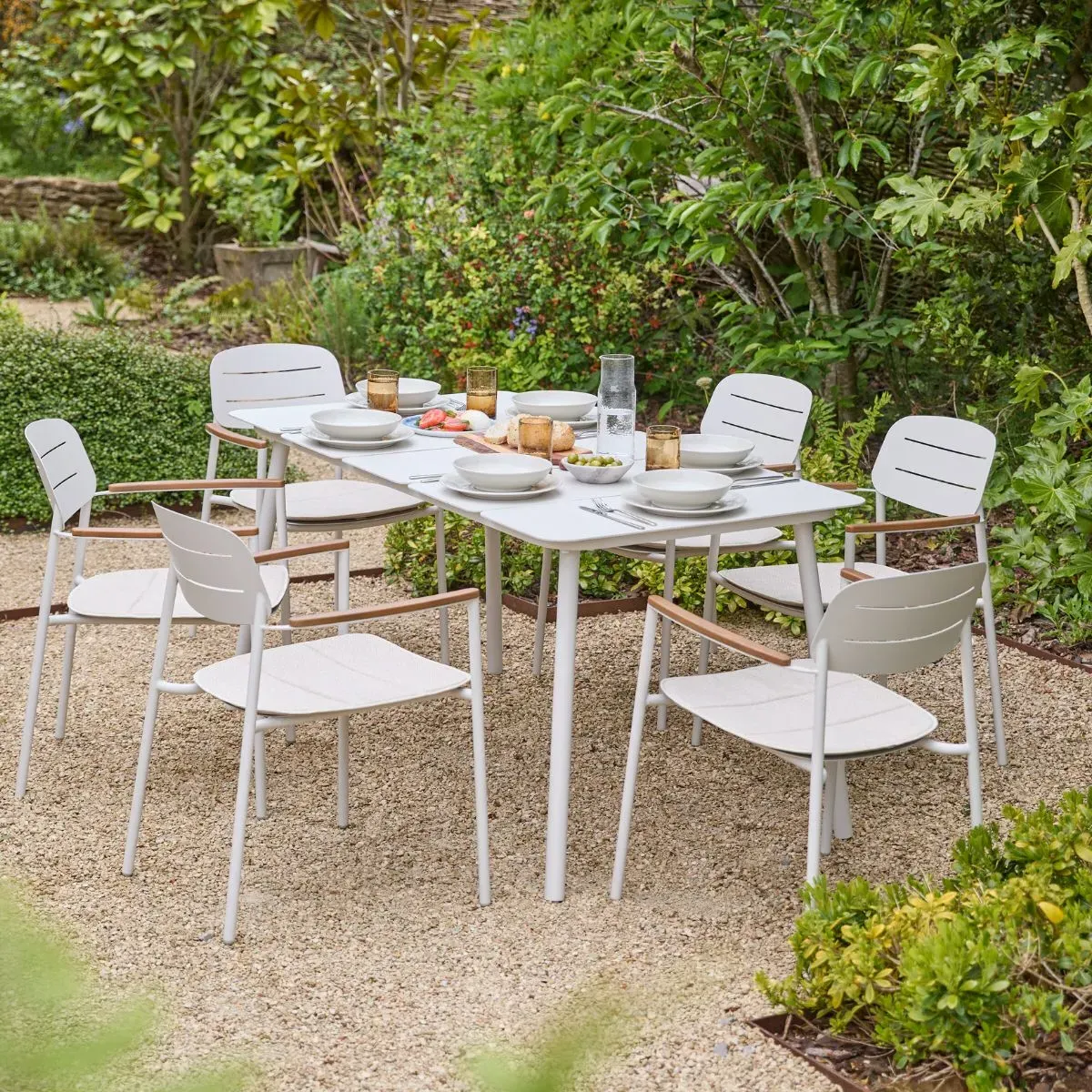 Hoxton 6-Seater Metal Garden Dining Set - Light Stone product