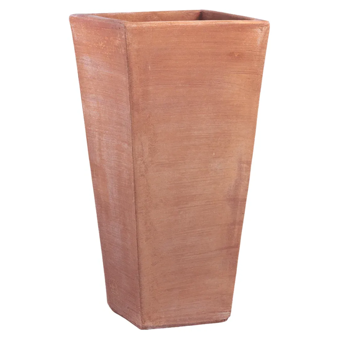 Tall Square Plant Pot with Drainage - Terracotta