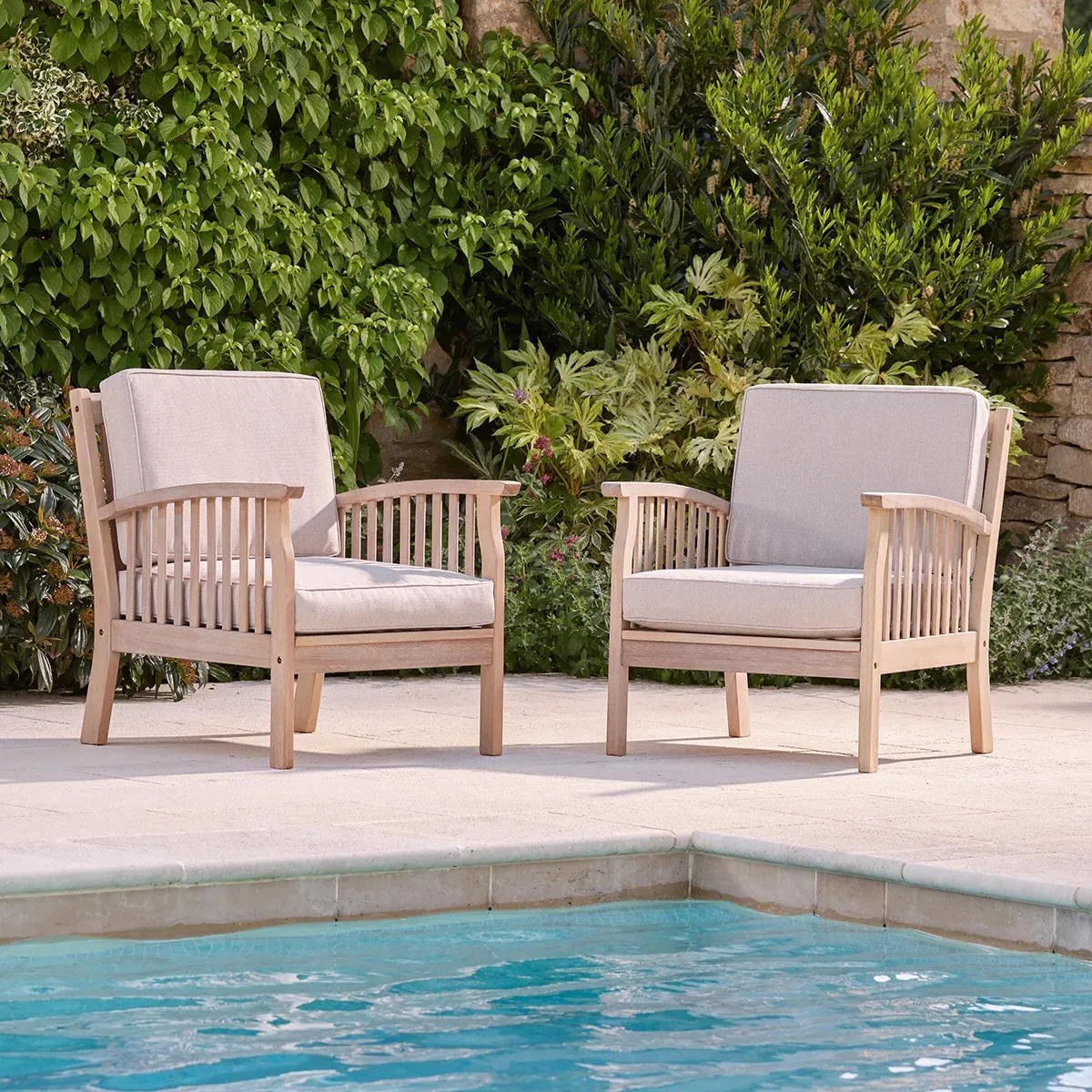 2-Piece Armchair Set with Cushions - Natural