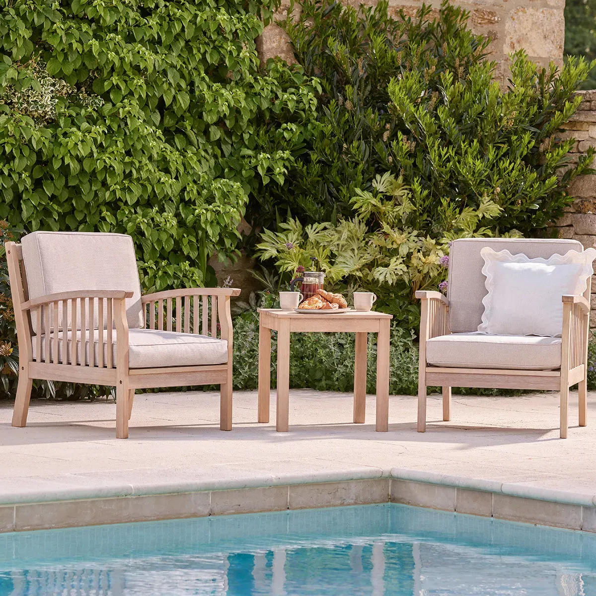 2-Piece Armchair Set with Cushions - Natural