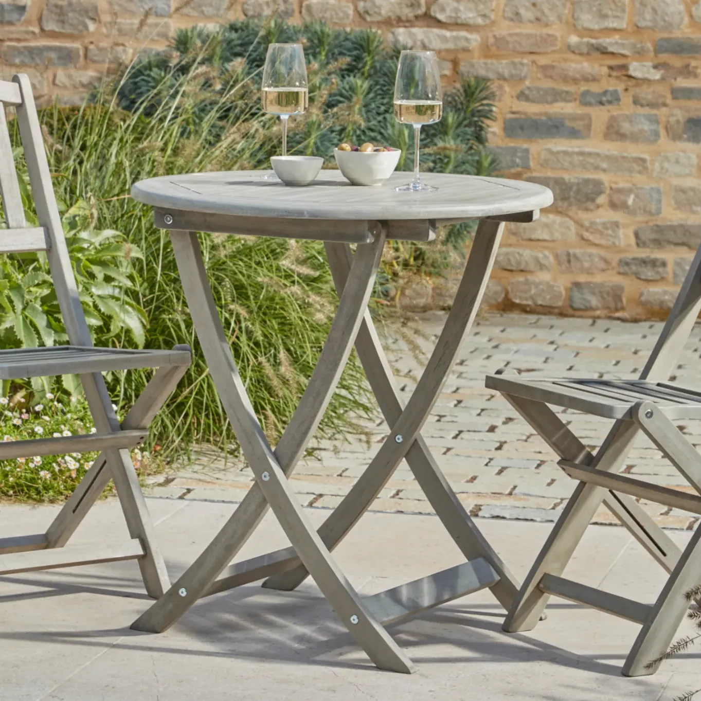 2-Seater Bistro Set with Fold Down Chairs - Grey
