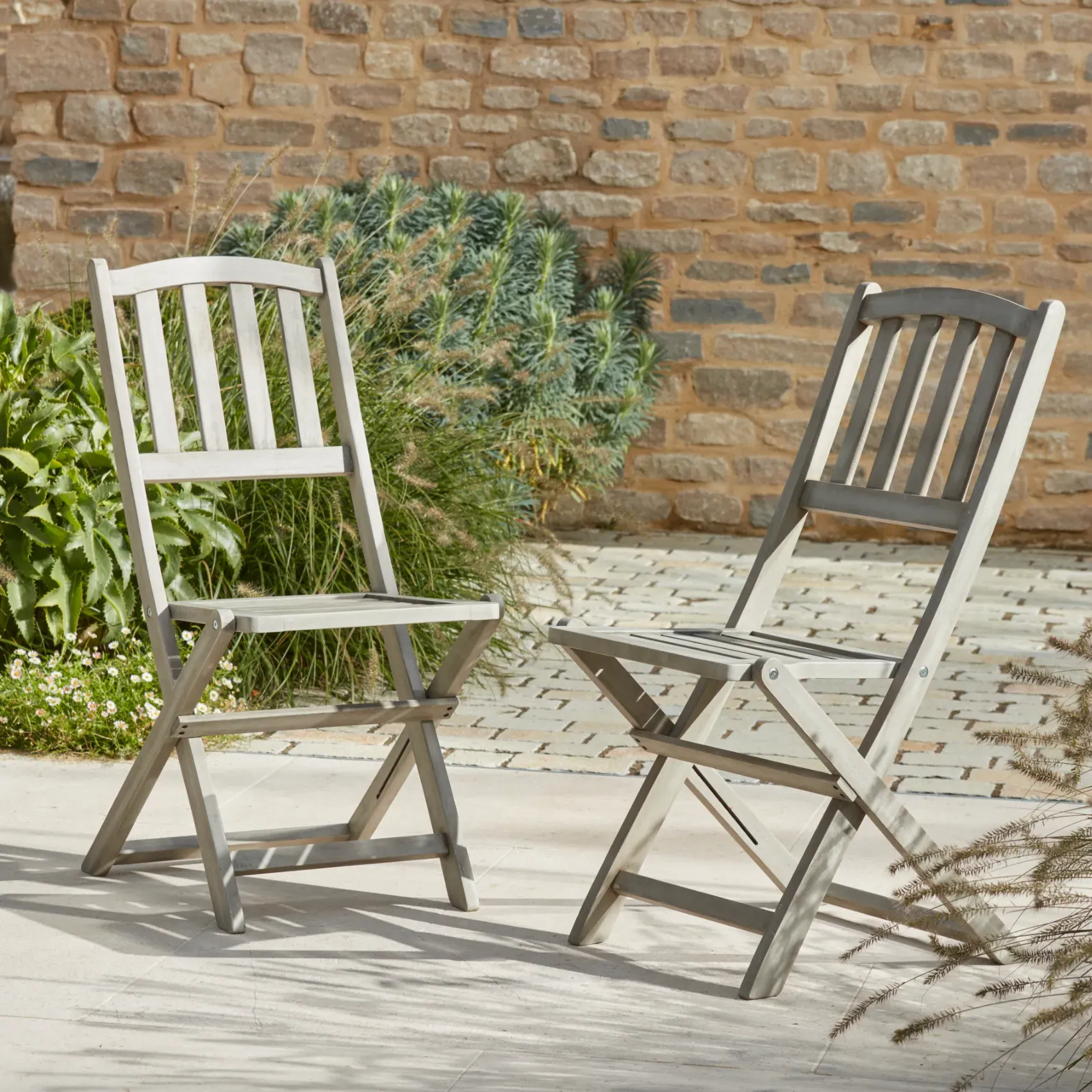 2-Seater Bistro Set with Fold Down Chairs - Grey