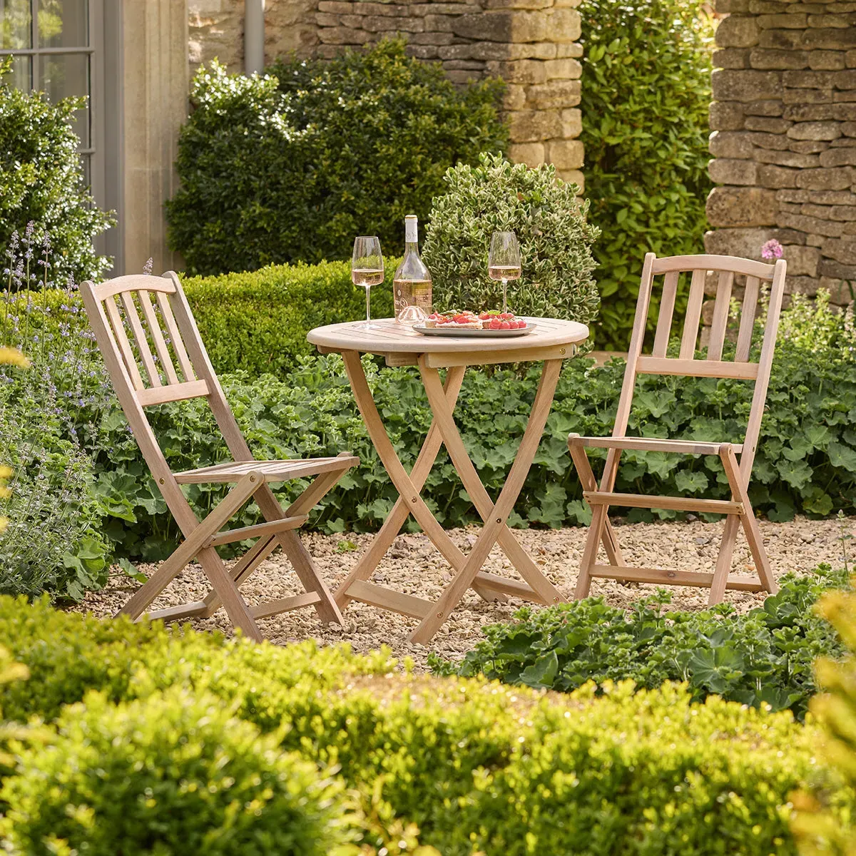 2-Seater Bistro Set with Fold Down Chairs - Natural