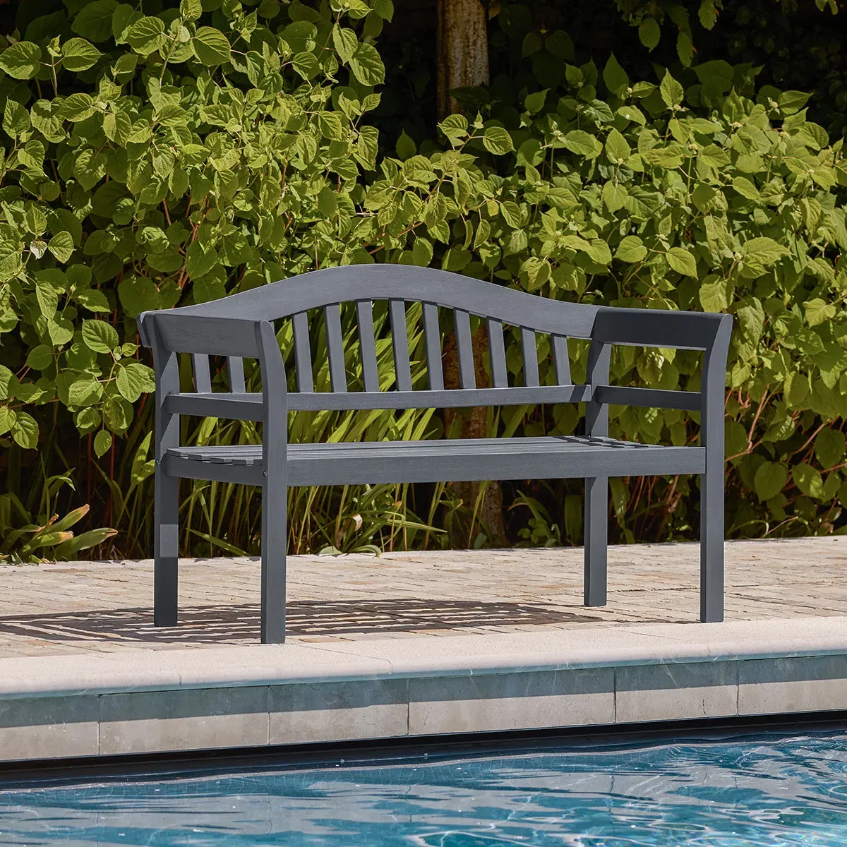 3-Seater Garden Bench with Curved Back - Stone