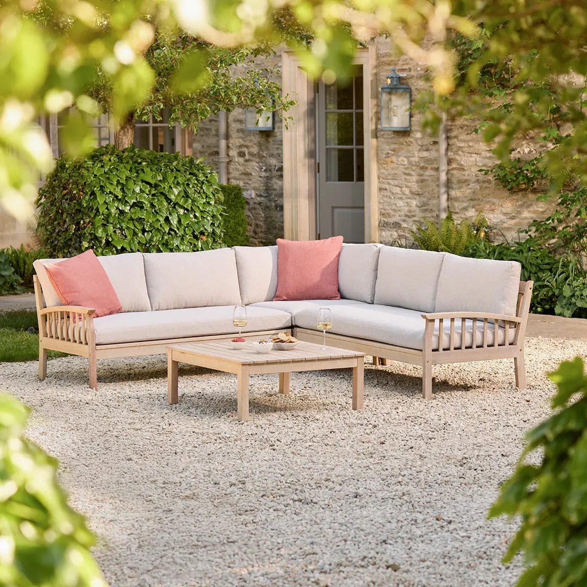 Corner Sofa Set with Cushions - Natural, Eucalyptus