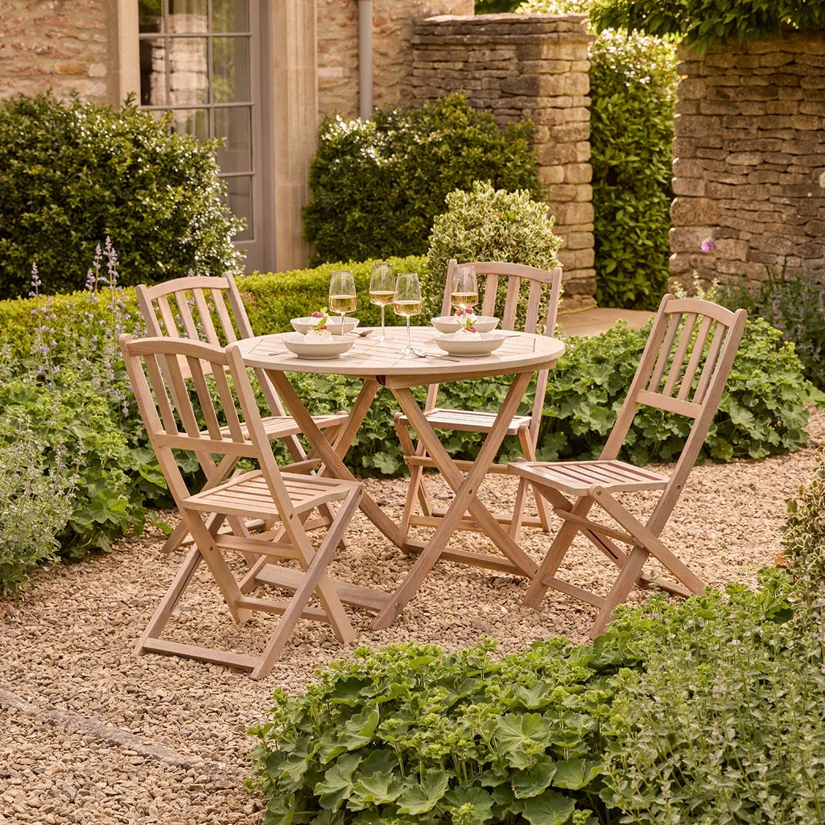 Folding Dining Set - Natural, Eucalyptus Wood