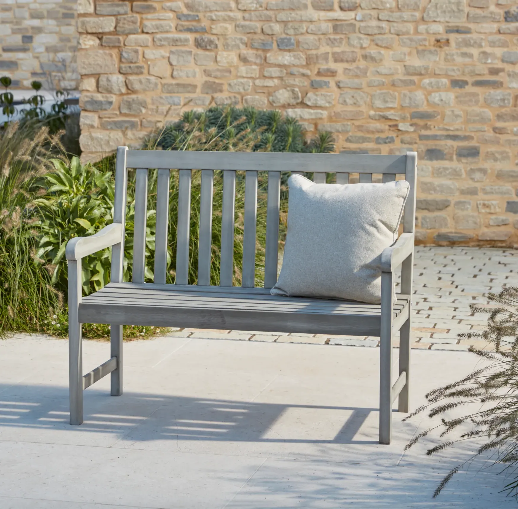 Garden Bench with High Back - Natural, Eucalyptus