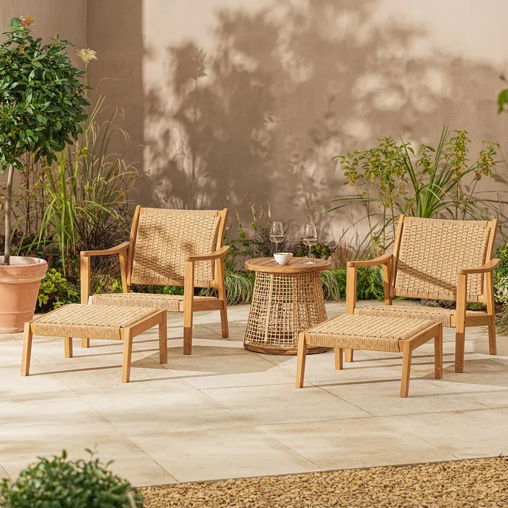 All-Weather Wicker Lounge Chair & Table Set - Natural Wicker, Acacia alternate view