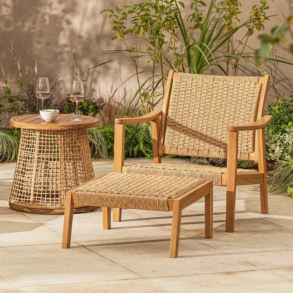 All-Weather Wicker Lounge Chair & Table Set - Natural Wicker, Acacia product