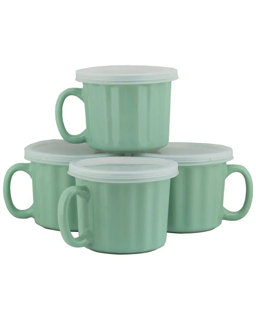 16oz Set of 4 Soup Mugs with Lids - Turquoise, Stoneware