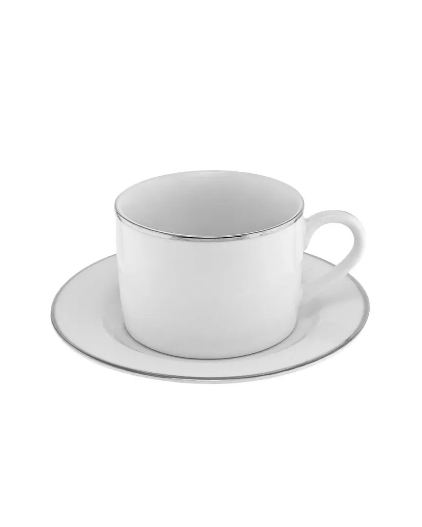 6pc Can Cup & Saucers Set - Silver Line image