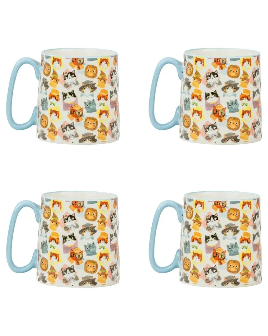 Bella Cat Dress Up Mug Set of 4 - Blue, Ceramic