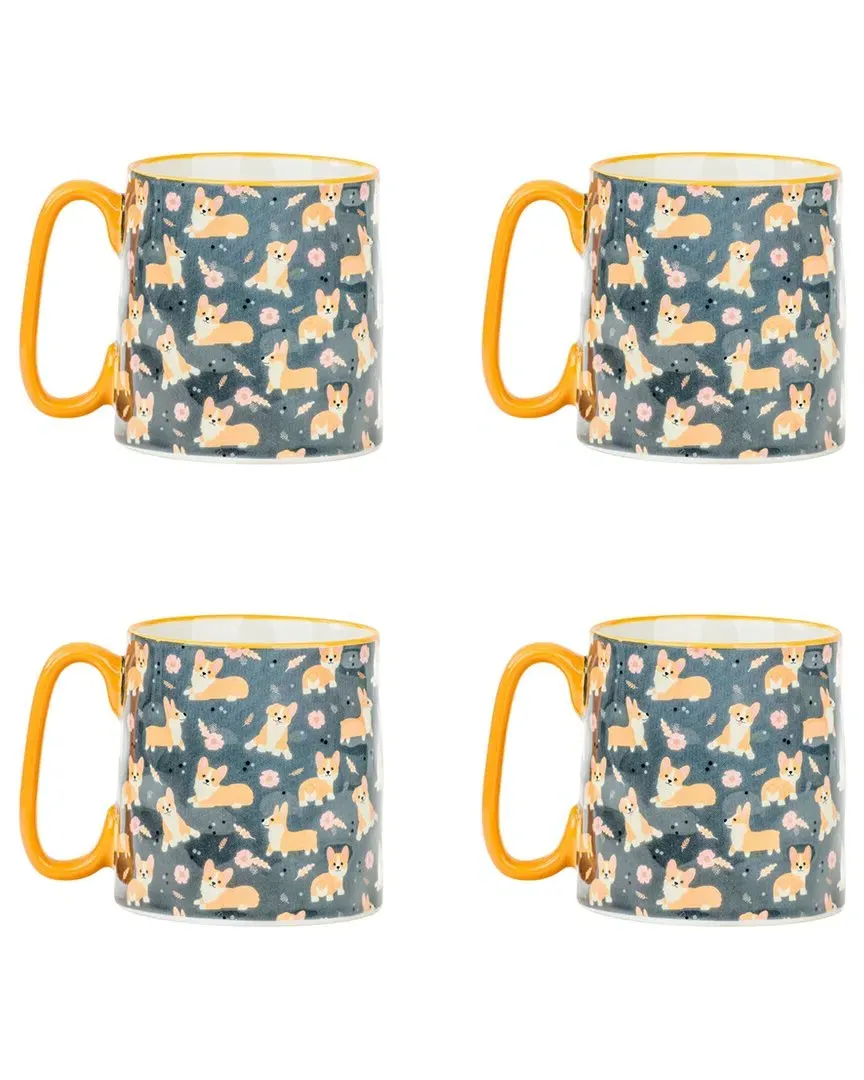 Bella Corgi Delight Mug Set of 4 - Black, Ceramic