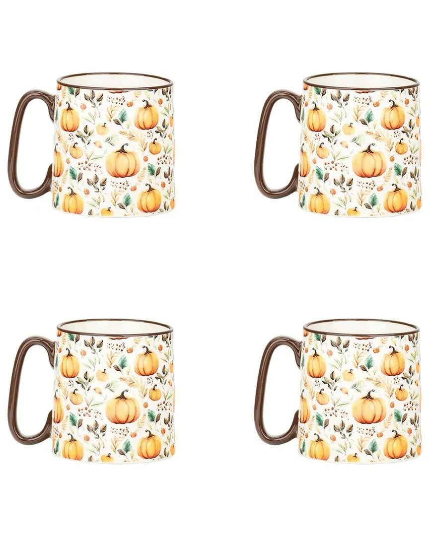Bella Harvest Berry Pumpkins Mug Set of 4 - Orange, Ceramic