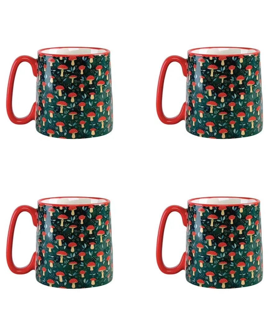 Bella Toadstool Mushrooms Mug Set of 4 - Red, Ceramic
