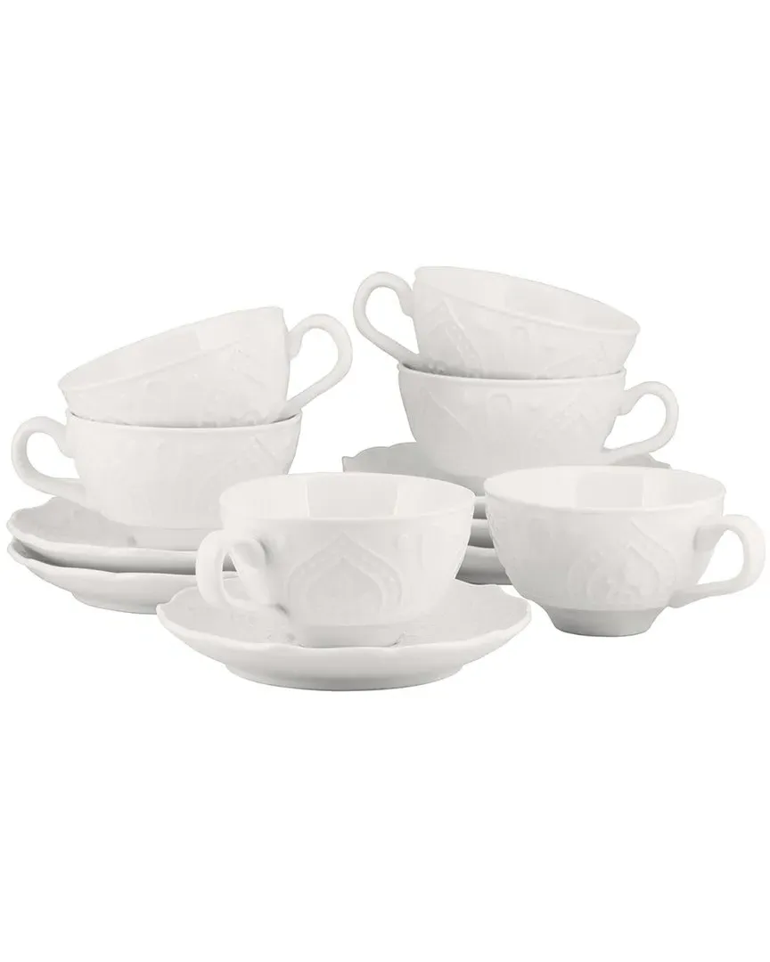 Dahlia Set of 6 Cups & Saucers - White, Porcelain