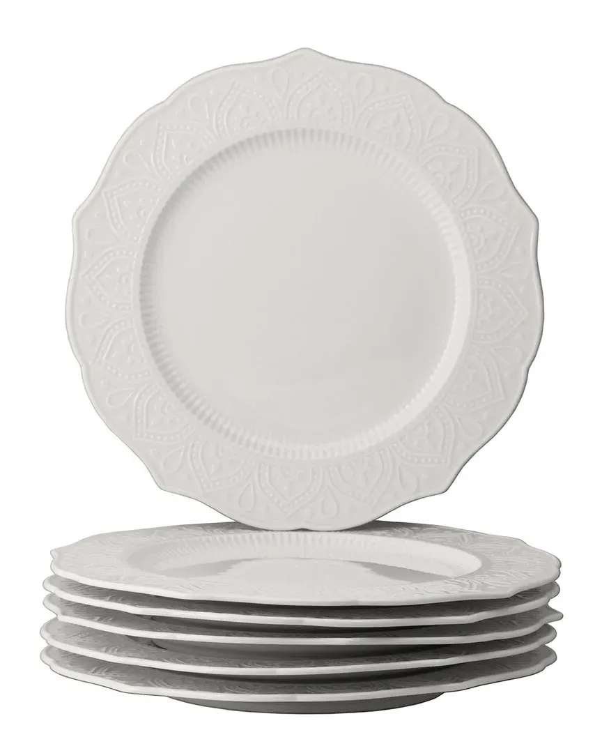 Dahlia Set of 6 Dinner Plates - White, Porcelain