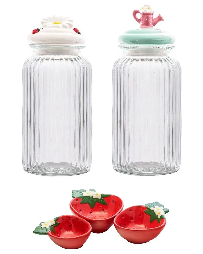 Daisy & Watering Can Glass Canisters with Measuring Cups image