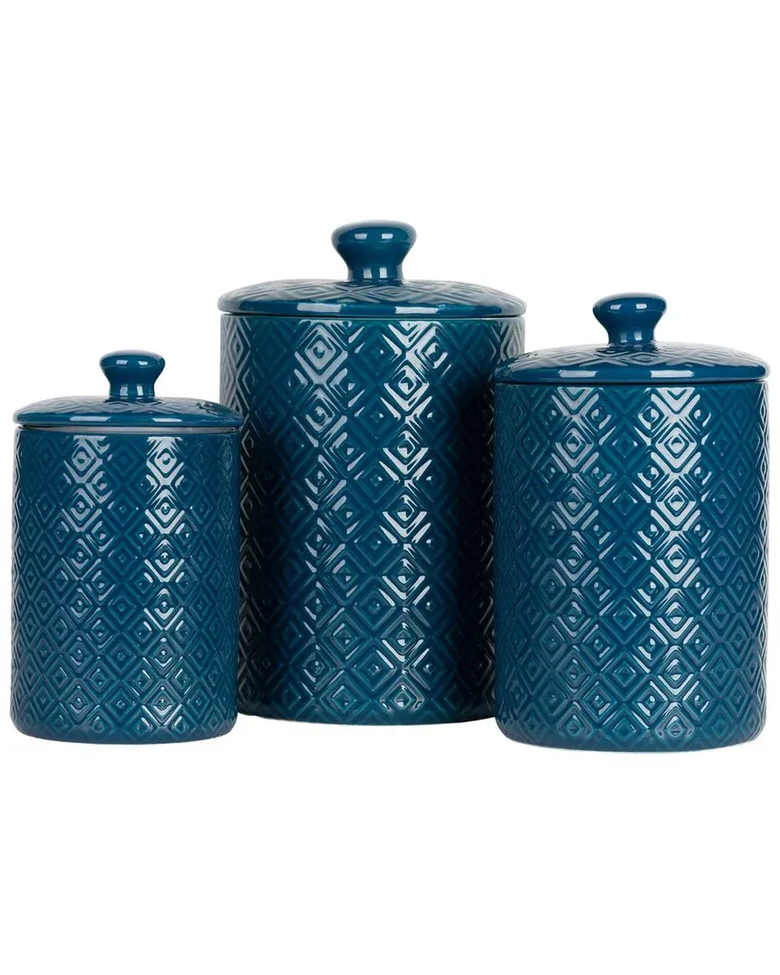 Diamond 3-Piece Canister Set - Blue, Ceramic