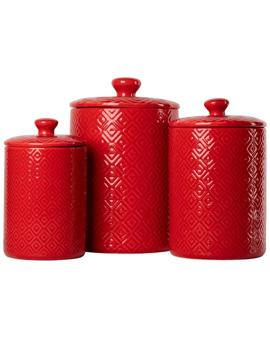 Diamond 3-Piece Canister Set - Red, Ceramic