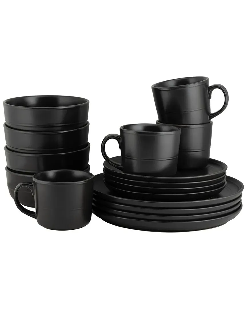 Double Line 16pc Dinnerware Set - Black, Stoneware image