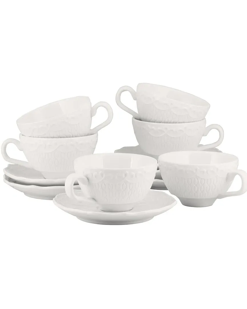 Ever Cup & Saucer Set with Embossed Pattern - White, Porcelain