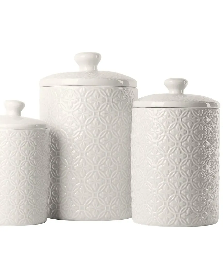 Hampton Embossed 3-Piece Canister Set - White, Ceramic image
