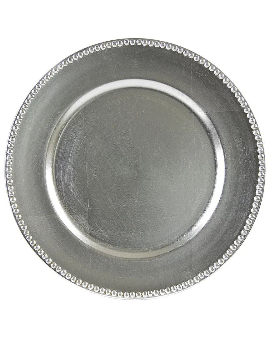 Laquer Round Beaded Set of 6 Charger Plates - Silver image
