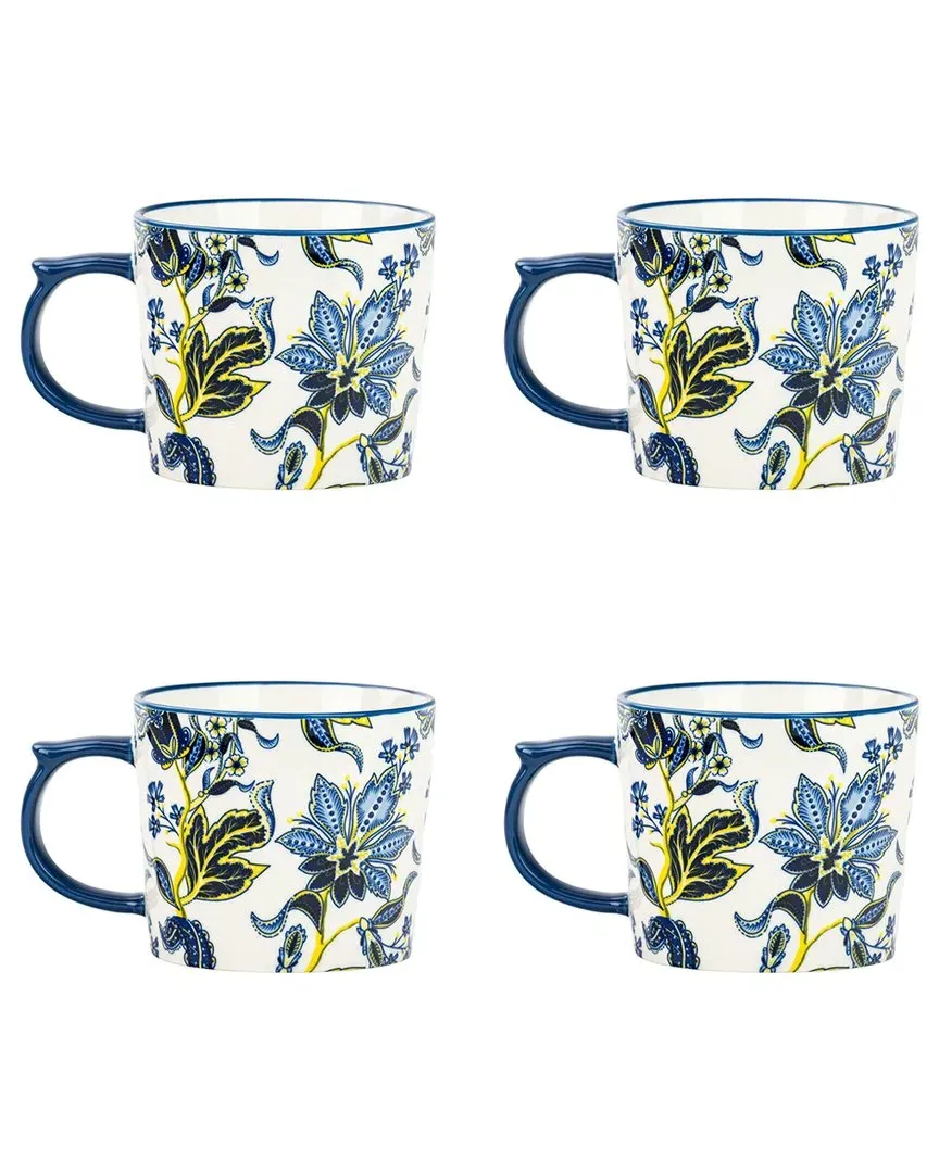 Madison Set of 4 Mugs, Blue Floral - Blue, Ceramic image
