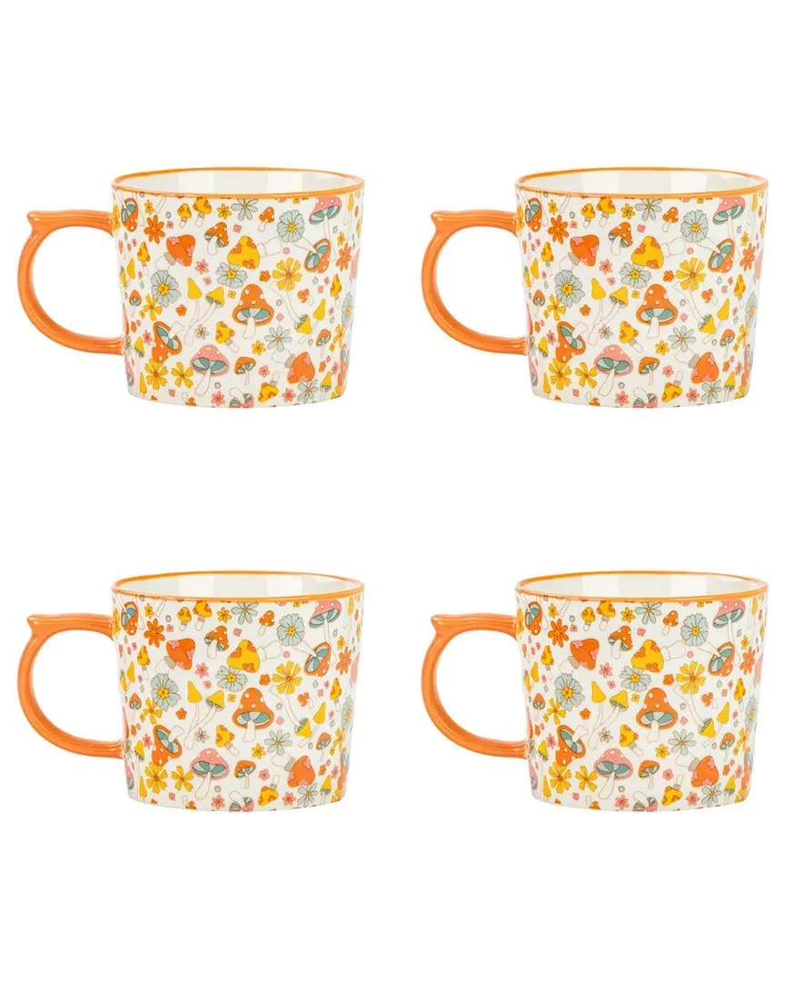 Madison Set of 4 Mugs, Retro Mushroom - Orange, Ceramic