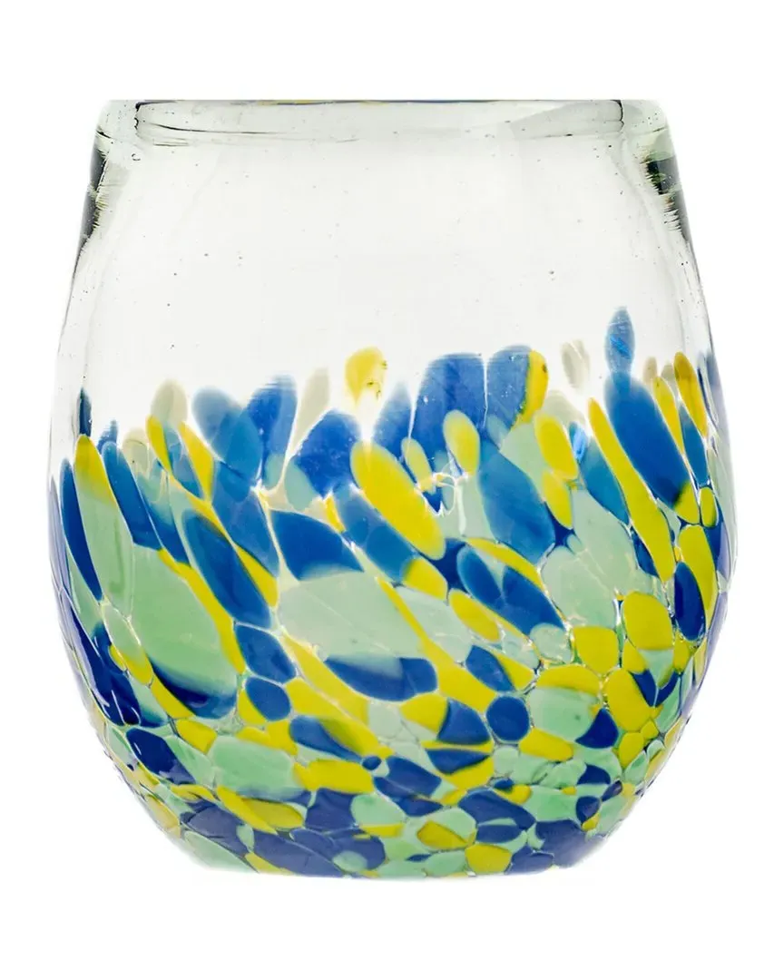 Mazatlán Set of 4 Stemless Wine Glasses - Blue, Recycled Glass