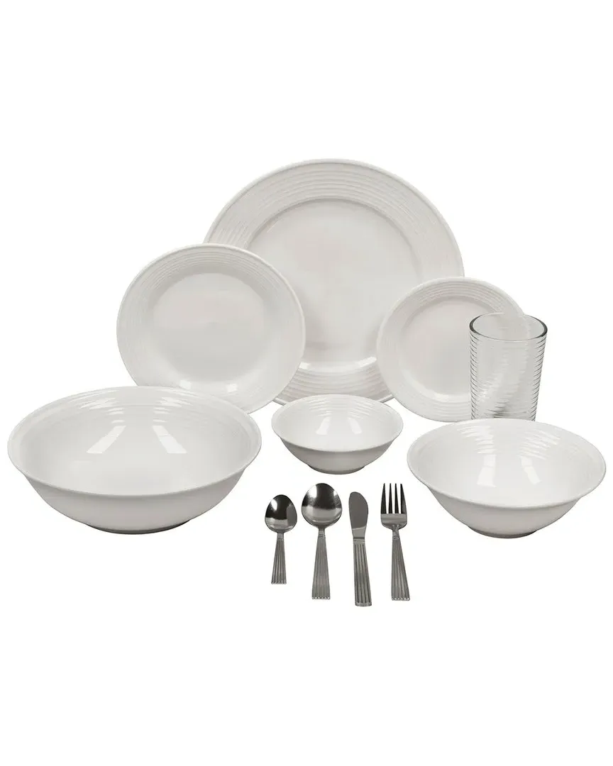 Nova Round 62pc Dinnerware Set - White, Stoneware