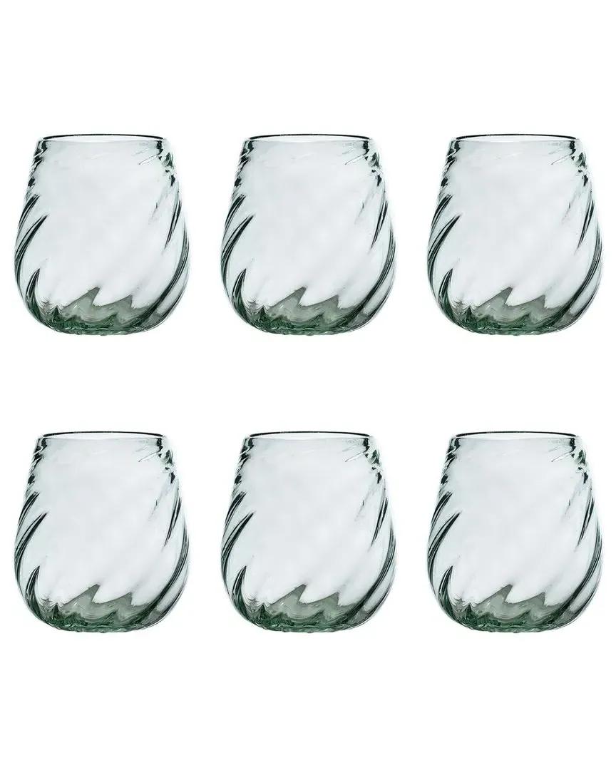 Optic Swirl Set of 6 Stemless Wine Glasses - Clear