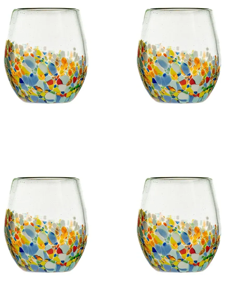 Pueblo Mexican Stemless Wine Glasses Set of 4 - Yellow