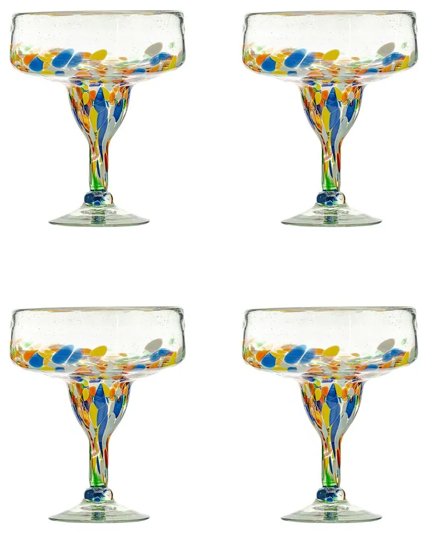 San Lucas Set of 4 Margarita Glasses - Multicolor, Recycled Glass