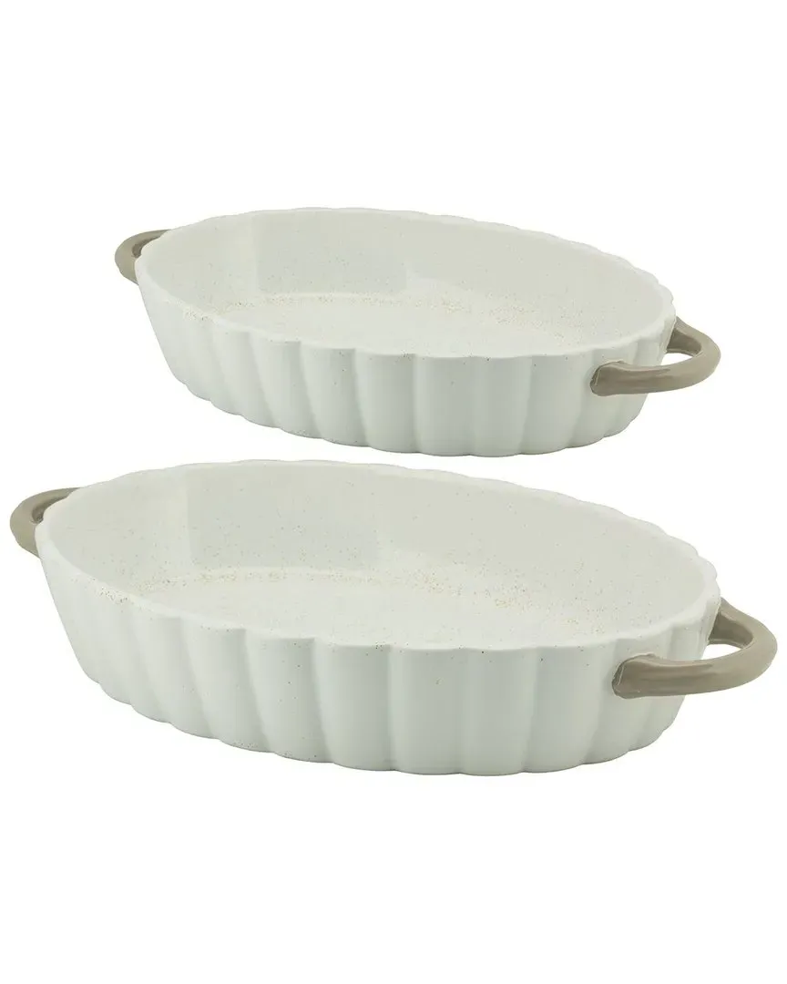 Set of 2 Pumpkin Stoneware Bakers - White