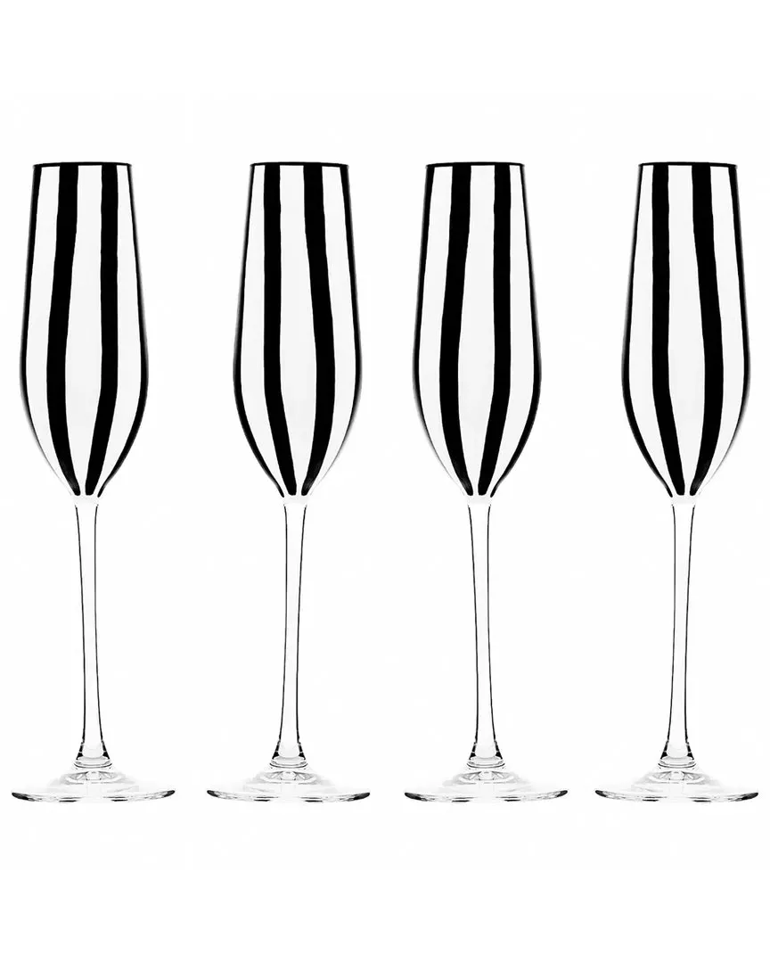 Set of 4 Coupe Glasses - Black & White Stripe, Glass