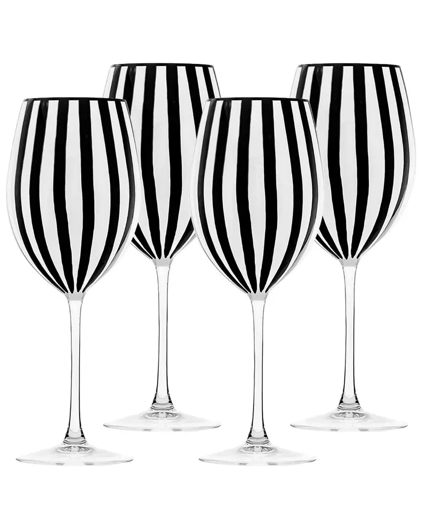 Set of 4 Flute Glasses - Black & White Stripe, Glass
