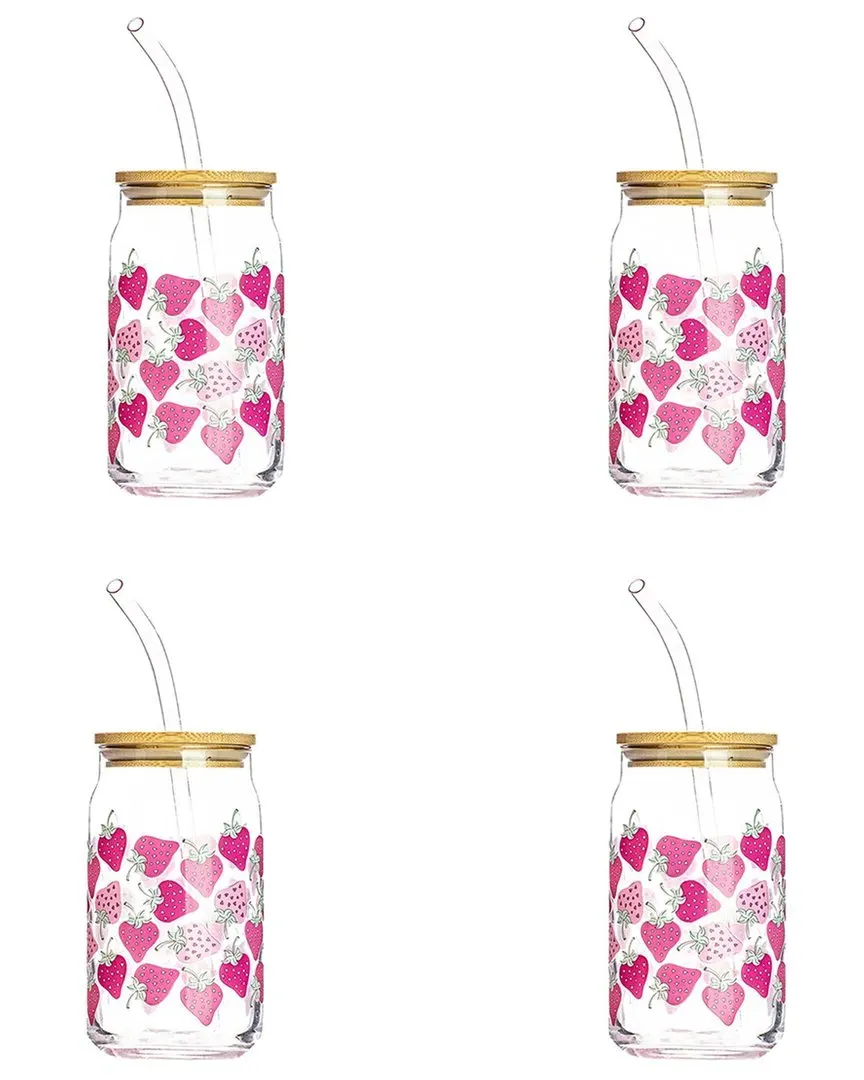 Set of 4 Glass Sippers with Lid and Straw - Clear image