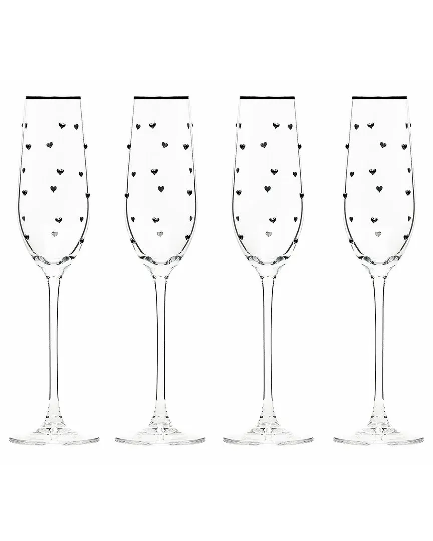 Set of 4 Heart Charm Coupe Glasses - Clear, Glass