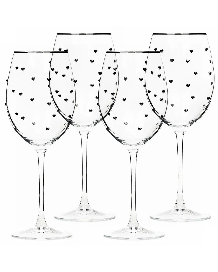 Set of 4 Heart Charm Flute Glasses - Clear, Glass